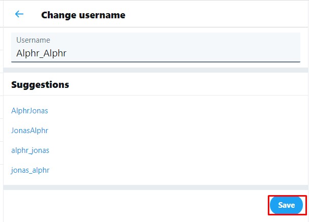 ذخیره تغییر نام کاربری در توییتر